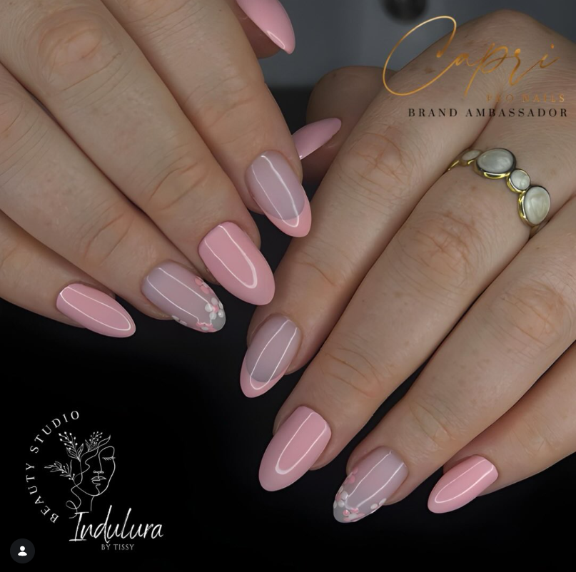 Soft Pink Structured Gel with Delicate Floral Art